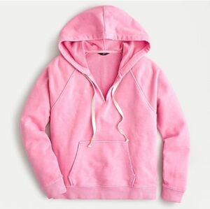 J.Crew Garment-dyed V-neck Hoodie in original cotton terry xxs pink $79.50